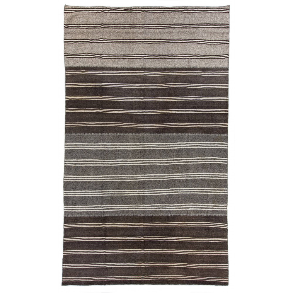 Large Hand-Woven Vintage Striped Kilim, Flat-weave Rug