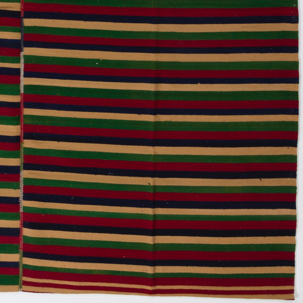 Vintage Handwoven Turkish Kilim, Colorful Striped Flatweave Wool Rug, Adjustable Size