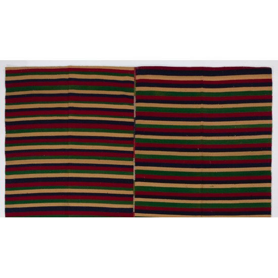 Hand-Woven Banded Wool Kilim, Flat-Weave Rug