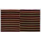 Hand-Woven Vintage Banded Wool Kilim, Flat-Weave Rug