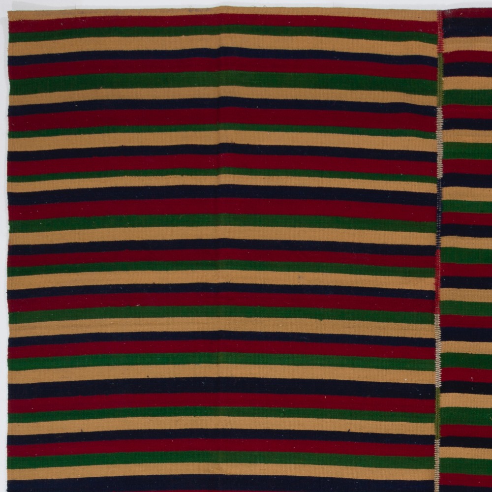 Vintage Handwoven Turkish Kilim, Colorful Striped Flatweave Wool Rug, Adjustable Size