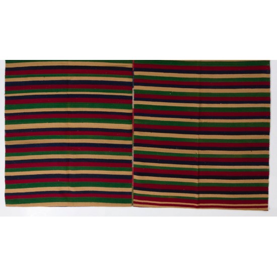 Hand-Woven Banded Wool Kilim, Flat-Weave Rug Hand-Woven Banded Wool Kilim, Flat-Weave Rug