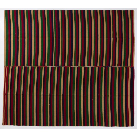 Hand-Woven Banded Wool Kilim, Flat-Weave Rug Hand-Woven Banded Wool Kilim, Flat-Weave Rug