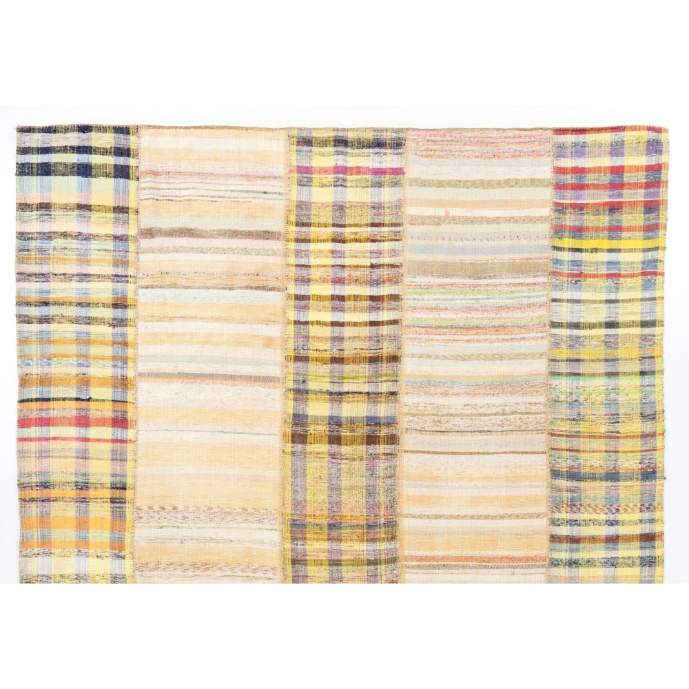 Hand-Woven Striped Cotton Kilim, Flat-Weave Rug