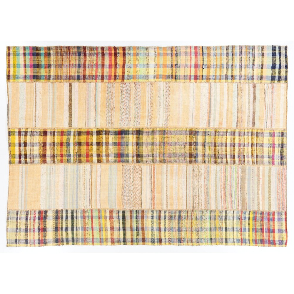Hand-Woven Striped Cotton Kilim, Flat-Weave Rug