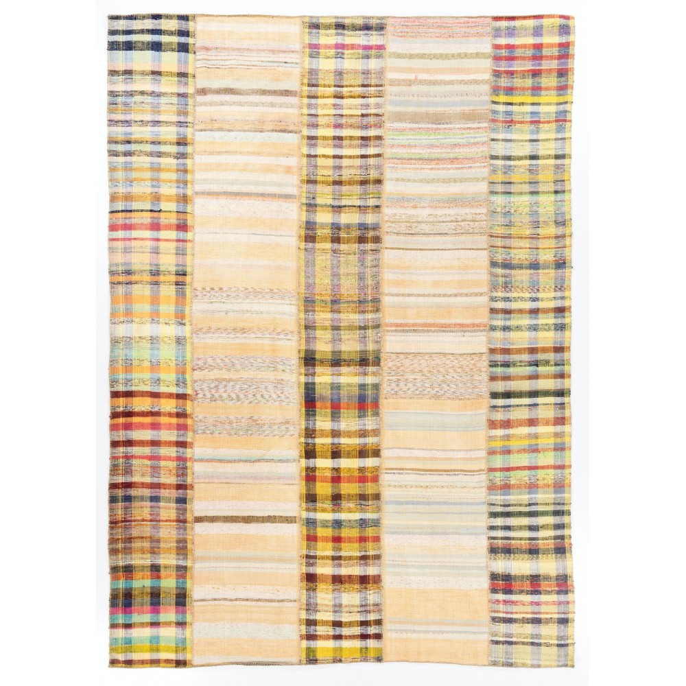 Hand-Woven Striped Cotton Kilim, Flat-Weave Rug