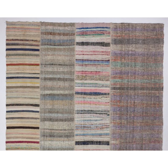 Vintage Striped Anatolian Kilim. Flat-Weave Rag Rug. Colorful Carpet