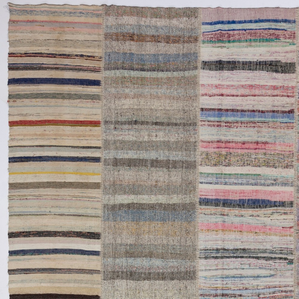 Vintage Handwoven Turkish Kilim, Colorful Striped Flatweave Rag Rug, Adjustable Size