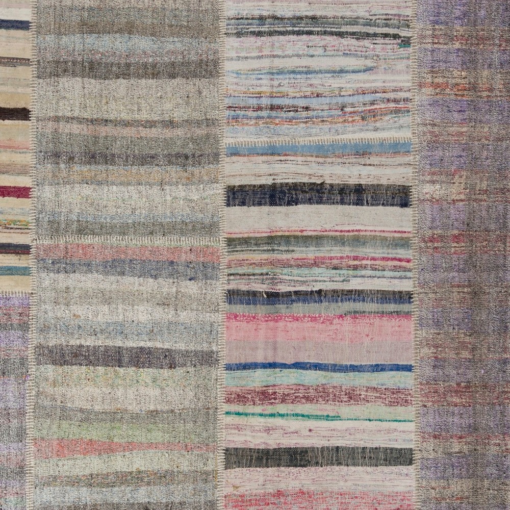 Vintage Handwoven Turkish Kilim, Colorful Striped Flatweave Rag Rug, Adjustable Size