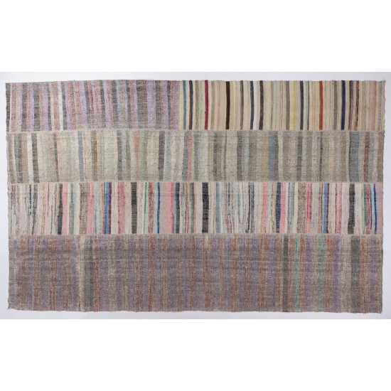 Vintage Striped Anatolian Kilim. Flat-Weave Rag Rug. Colorful Carpet