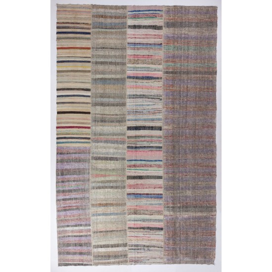 Vintage Striped Anatolian Kilim. Flat-Weave Rag Rug. Colorful Carpet