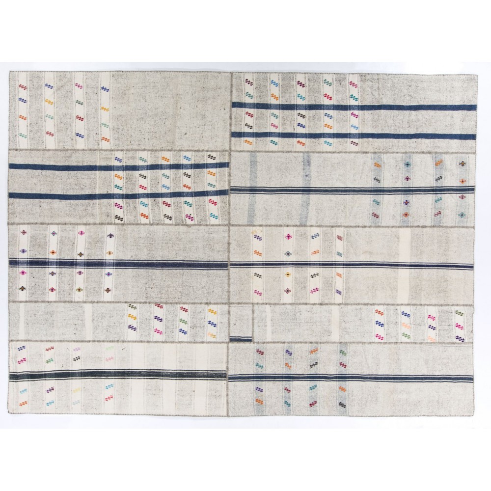 Vintage Hand-woven Wool Patchwork Flat-weave / Kilim. Turkish Rug