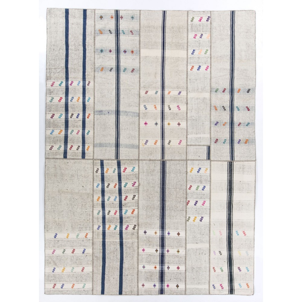 Vintage Hand-woven Wool Patchwork Flat-weave / Kilim. Turkish Rug
