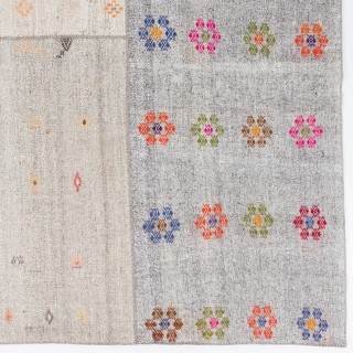 Handwoven Turkish Kilim, Cotton and Goat Hair Flatweave Rug with Colorful Floral Motifs, Adjustable Size