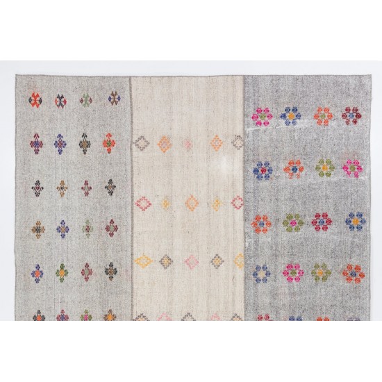 Cotton and Goat Hair Kilim with Colorful Flowers