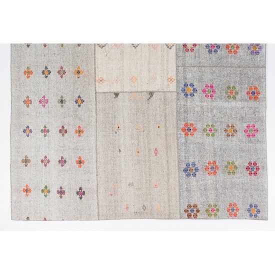 Cotton and Goat Hair Kilim with Colorful Flowers