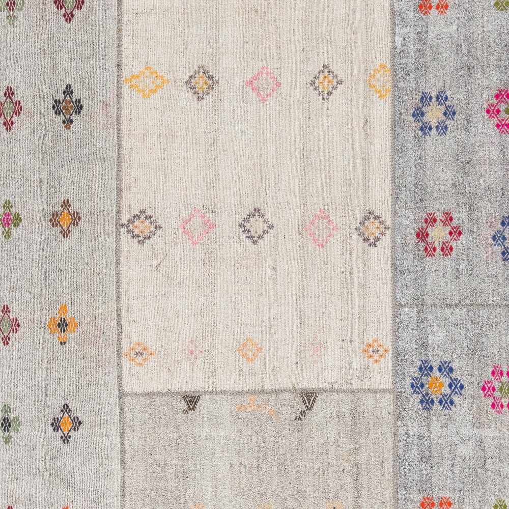Handwoven Turkish Kilim, Cotton and Goat Hair Flatweave Rug with Colorful Floral Motifs, Adjustable Size