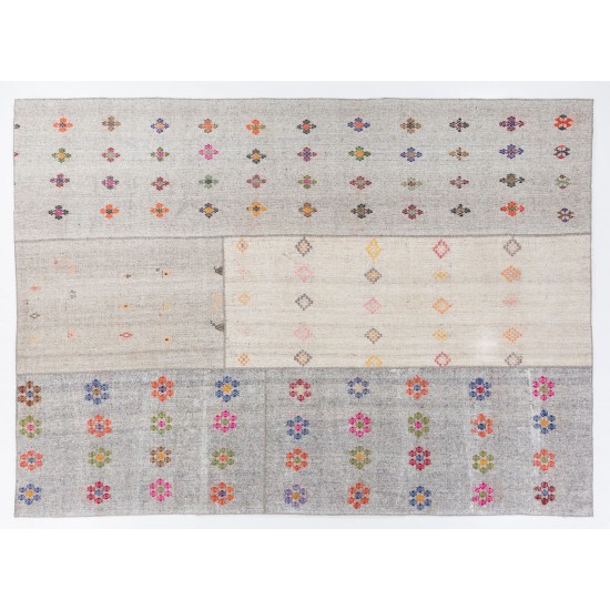 Cotton and Goat Hair Kilim with Colorful Flowers