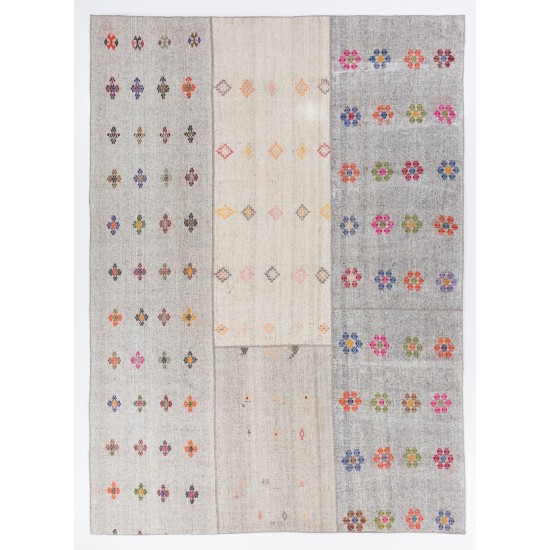 Cotton and Goat Hair Kilim with Colorful Flowers