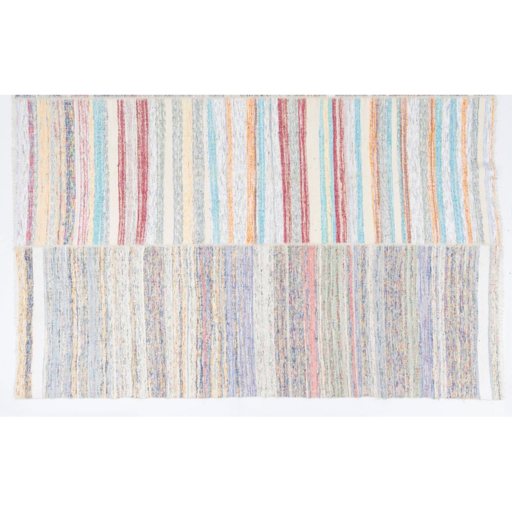 Large Cotton Rag Rug Kilim in Soft Colors (Adjustable)