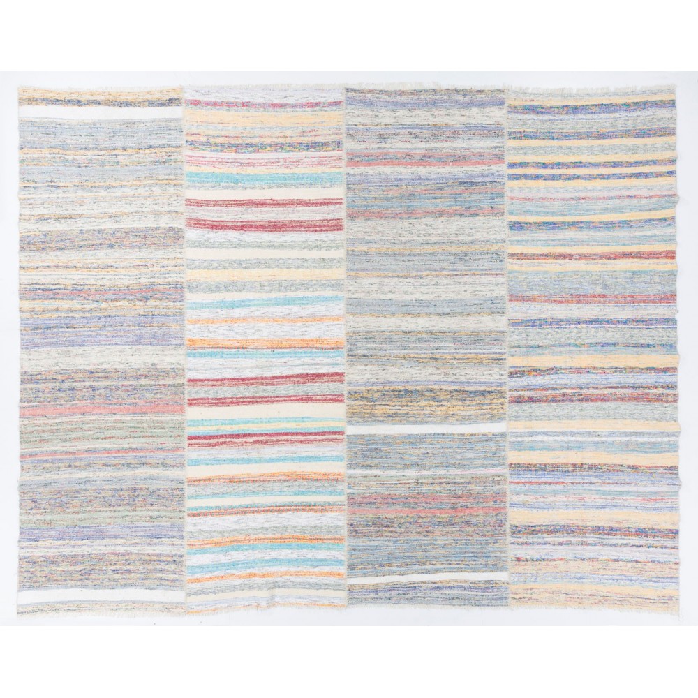 Large Cotton Rag Rug Kilim in Soft Colors (Adjustable)