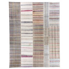 Large Vintage Cotton Anatolian Rag Rug, Hand-Woven Kilim with Striped Design