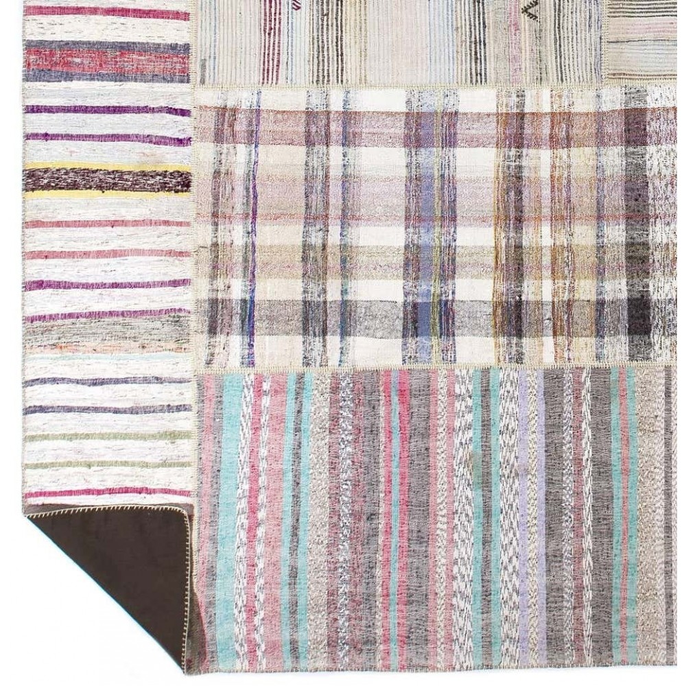 Oversize Vintage Handwoven Turkish Kilim, Striped Cotton Flatweave Rag Rug, Adjustable Size