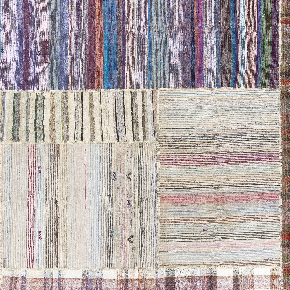 Oversize Vintage Handwoven Turkish Kilim, Striped Cotton Flatweave Rag Rug, Adjustable Size