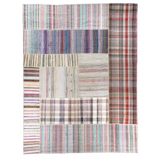 Oversize Handwoven Turkish Rag Rug, Vintage Striped Cotton Kilim