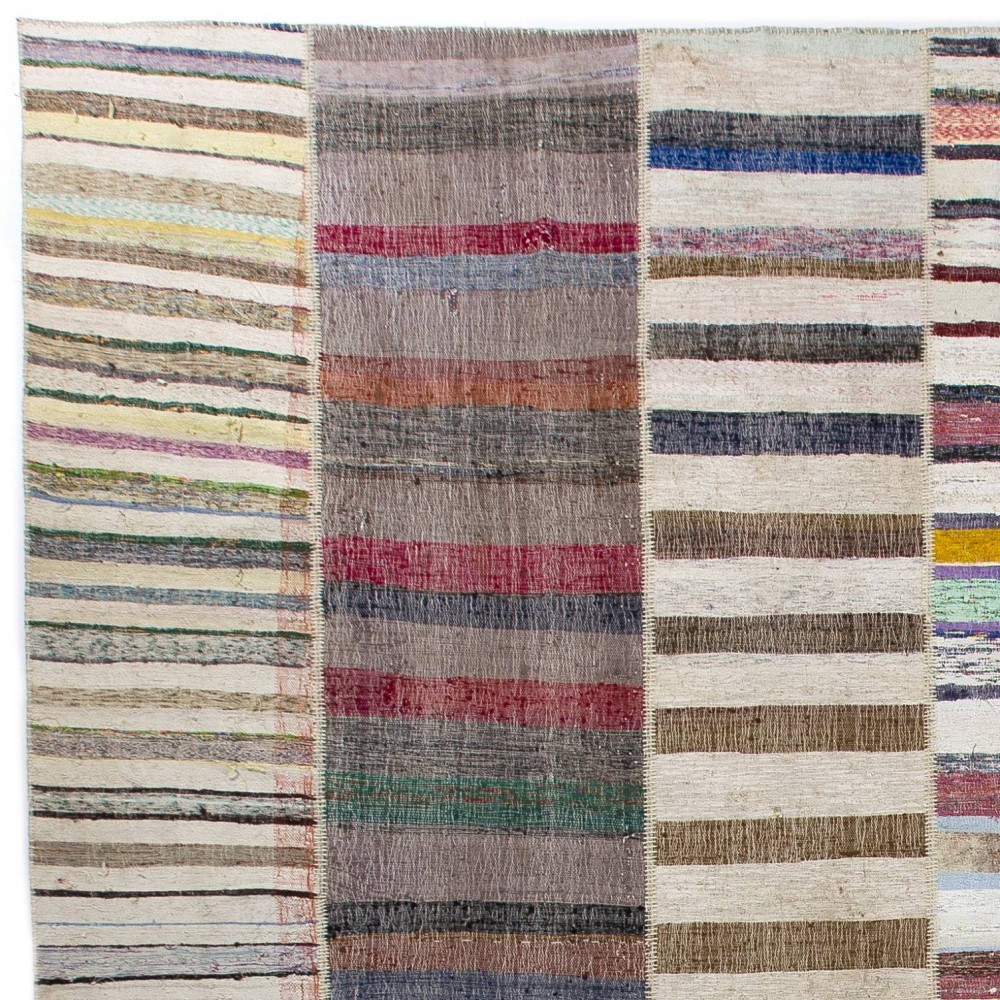 "Adjustable" Colorful Oversize Rag Rug, Vintage Flat-Weave Cotton Kilim