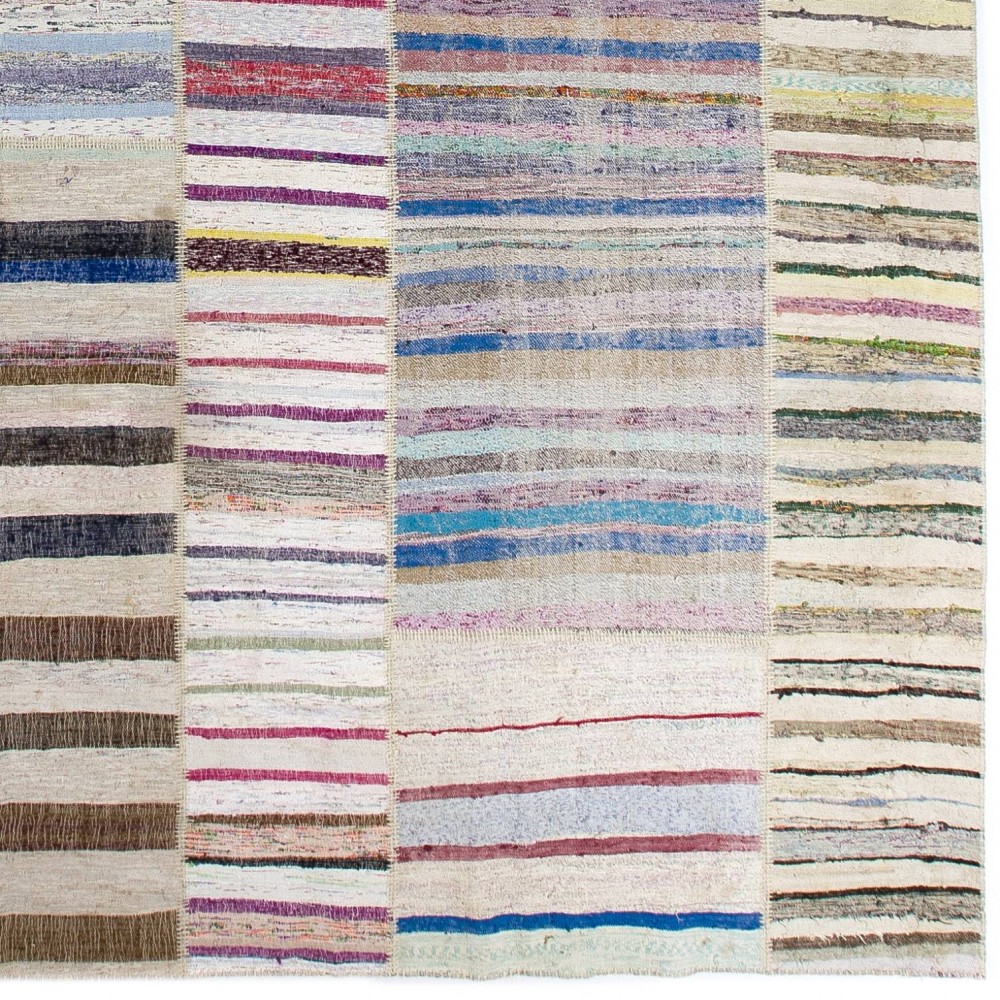 "Adjustable" Colorful Oversize Rag Rug, Vintage Flat-Weave Cotton Kilim