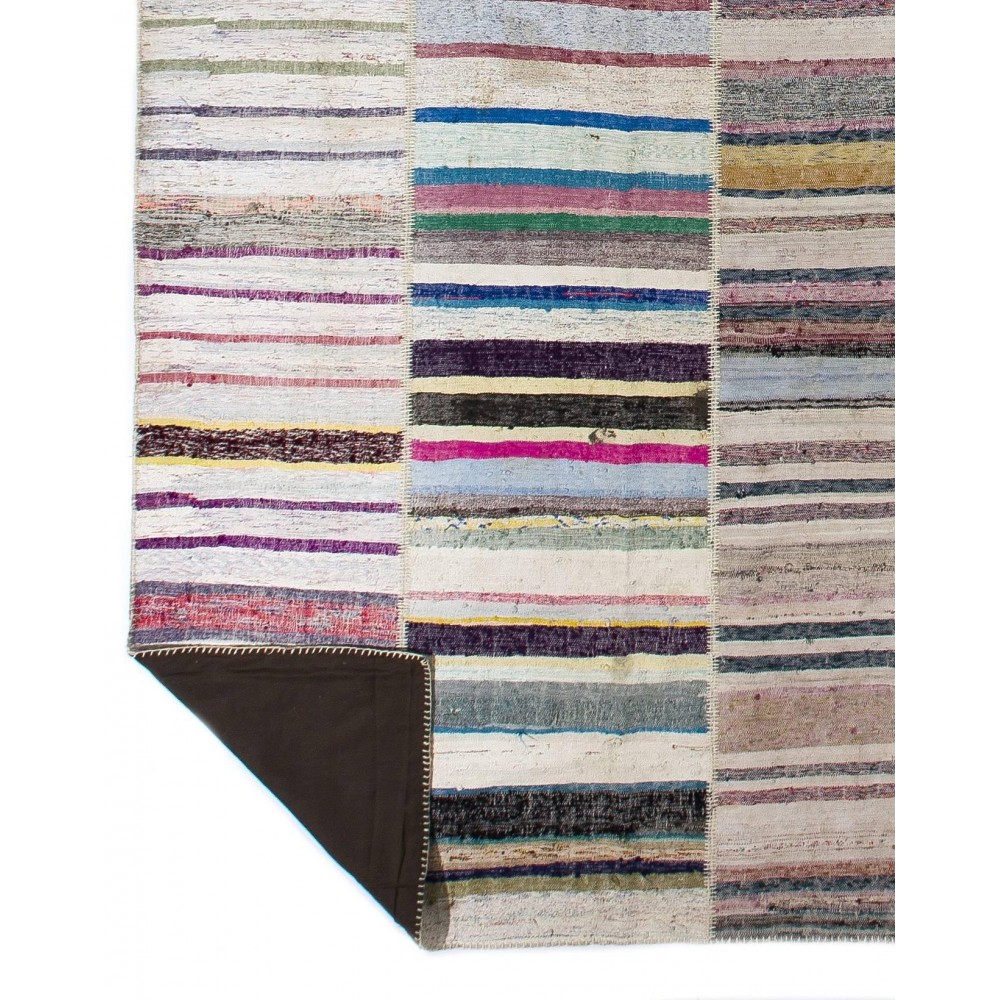 "Adjustable" Colorful Oversize Rag Rug, Vintage Flat-Weave Cotton Kilim