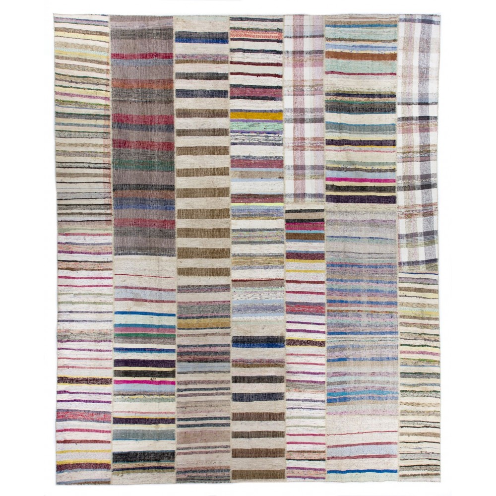 "Adjustable" Colorful Oversize Rag Rug, Vintage Flat-Weave Cotton Kilim