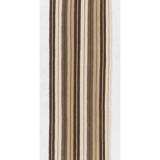 Narrow Kilim Runner with Stripes, Made of %100 Natural Wool