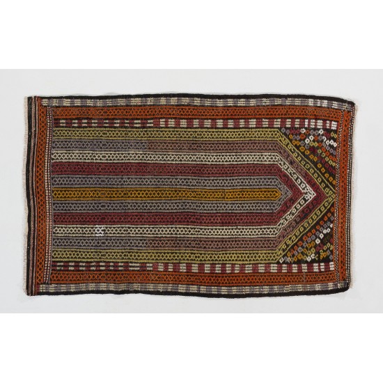 Vintage Anatolian Jajim Kilim Rug. One of a Kind Hand-woven Carpet