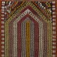 Vintage Turkish Jijim Prayer Kilim, Striped Mihrab Design Flatweave Rug in Orange, Olive and Burgundy