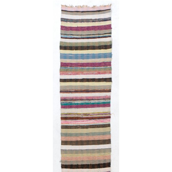 (Adjustable) Extra-Long and Narrow Vintage Striped Cotton Runner Kilim (Adjustable) Extra-Long and Narrow Vintage Striped Cotton Runner Kilim