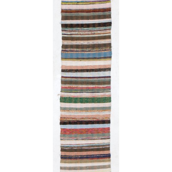 (Adjustable) Extra-Long and Narrow Vintage Striped Cotton Runner Kilim (Adjustable) Extra-Long and Narrow Vintage Striped Cotton Runner Kilim