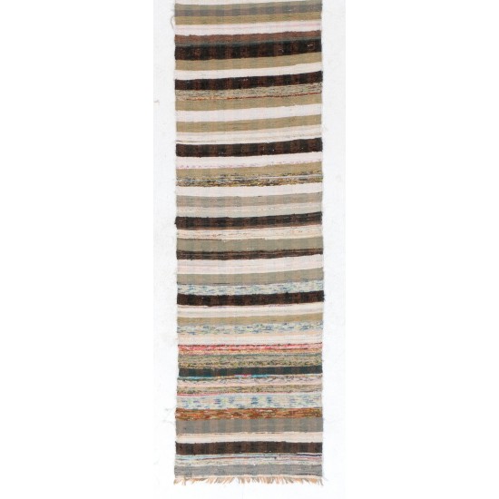 (Adjustable) Extra-Long and Narrow Vintage Striped Cotton Runner Kilim (Adjustable) Extra-Long and Narrow Vintage Striped Cotton Runner Kilim