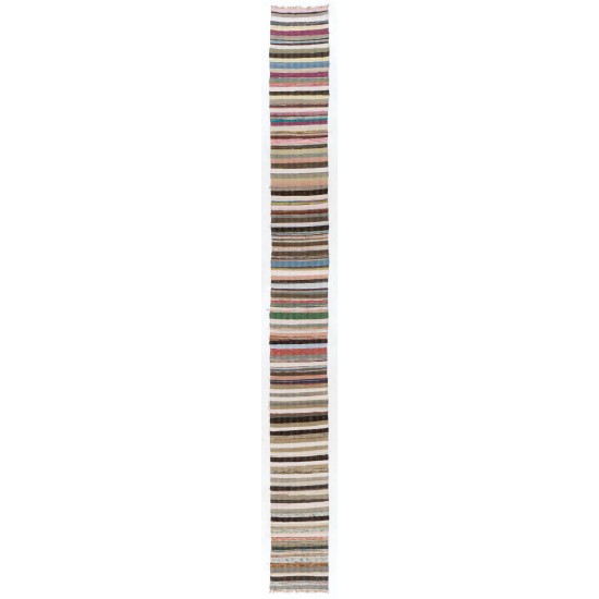 (Adjustable) Extra-Long and Narrow Vintage Striped Cotton Runner Kilim (Adjustable) Extra-Long and Narrow Vintage Striped Cotton Runner Kilim