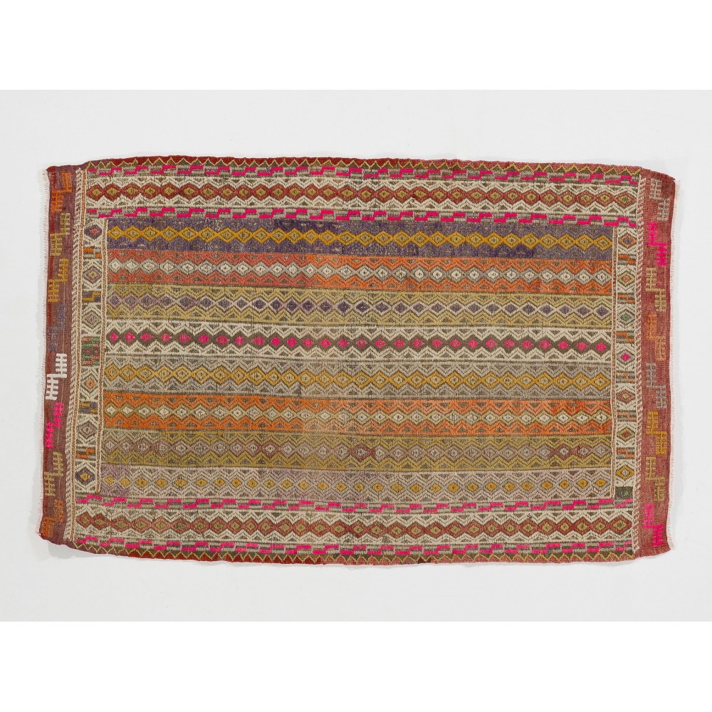 Vintage Anatolian Jijim Kilim Rug. One of a Kind Hand-woven Carpet