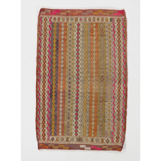 Vintage Anatolian Jijim Kilim Rug. One of a Kind Hand-woven Carpet