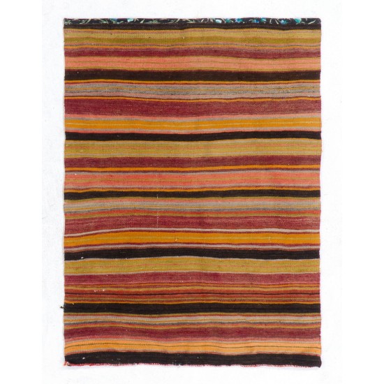 Colorful Vintage Striped Handwoven Turkish Kilim 'Flat-Weave', 100% Wool Colorful Vintage Striped Handwoven Turkish Kilim 'Flat-Weave', 100% Wool