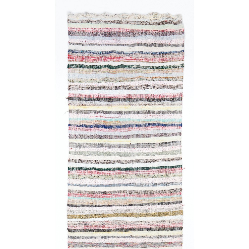Long Striped Vintage Anatolian Kilim Runner 'Flat-weave', All Cotton