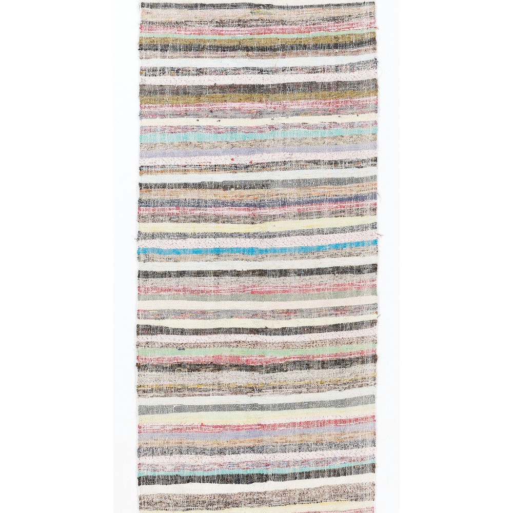 Long Striped Vintage Anatolian Kilim Runner 'Flat-weave', All Cotton