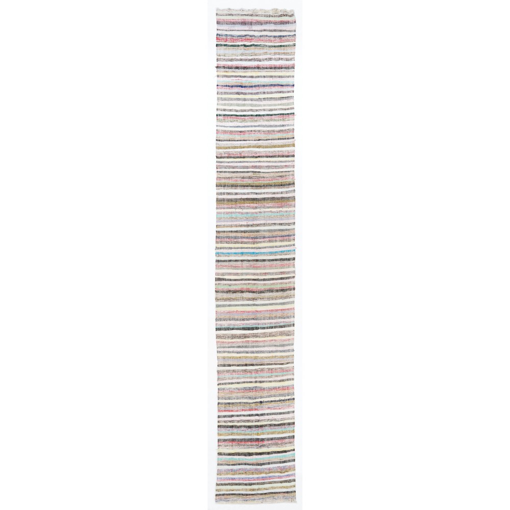Long Striped Vintage Anatolian Kilim Runner 'Flat-weave', All Cotton