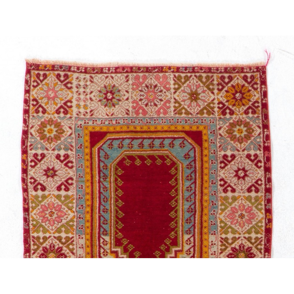 Semi Antique Handmade Turkish Kirsheir Prayer Rug