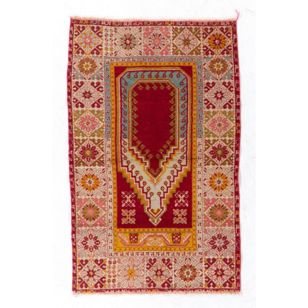 Semi Antique Handmade Turkish Kirsheir Prayer Rug