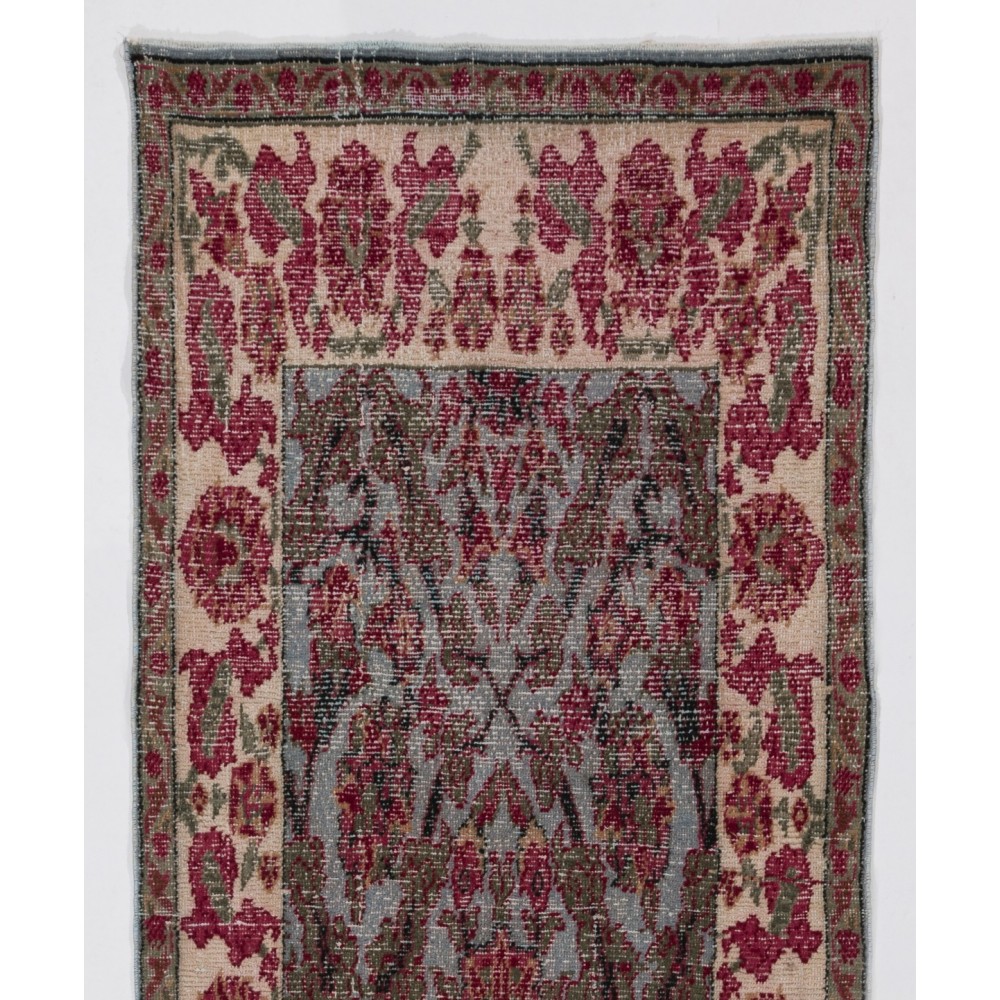Handmade Floral West Anatolian Runner Rug on Sky Blue Ground