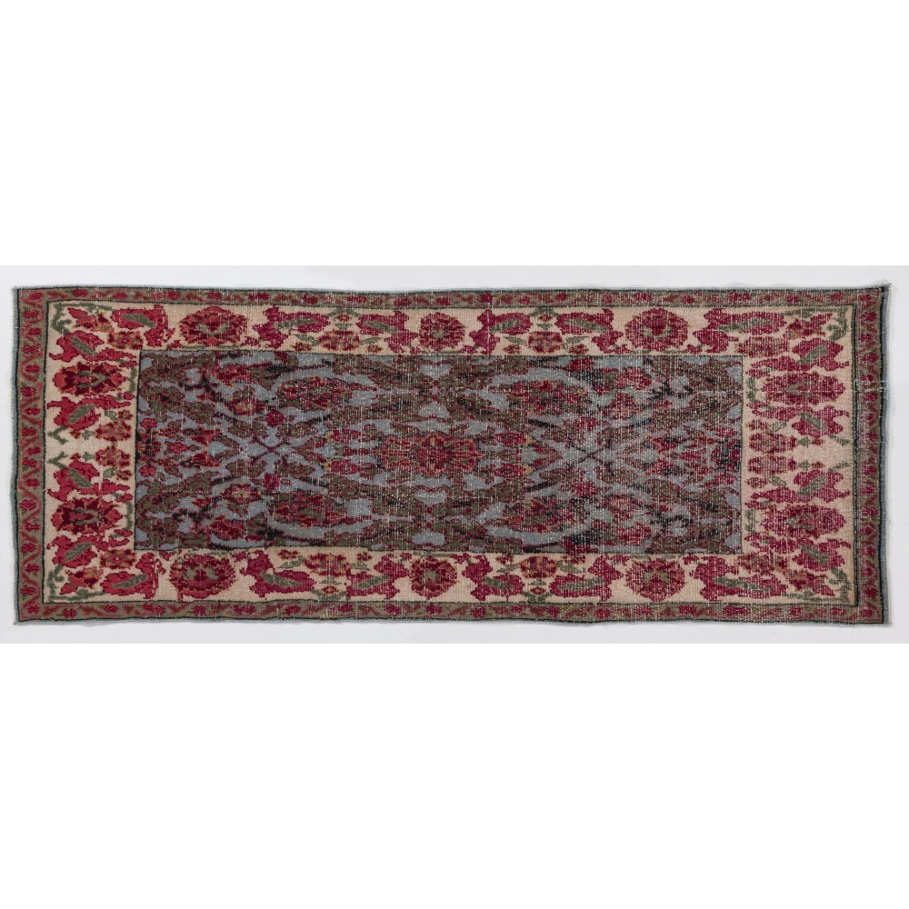 Handmade Floral West Anatolian Runner Rug on Sky Blue Ground